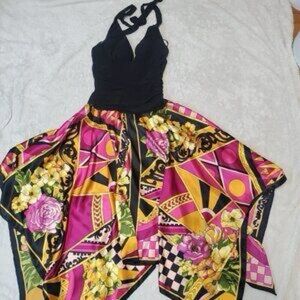 Betsy & Adam Black and Multicolor Halter Dress